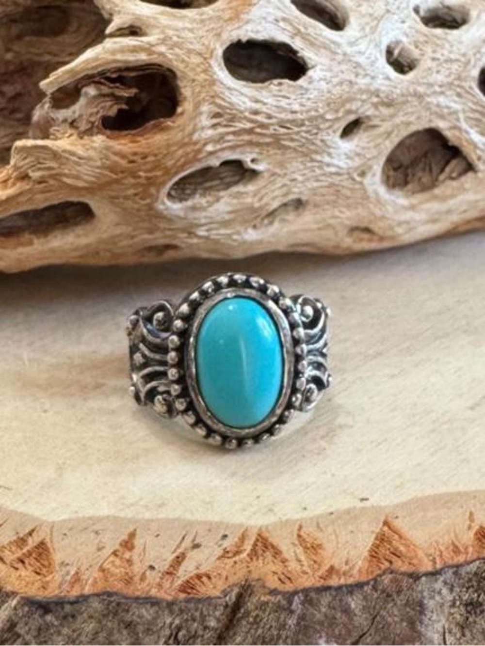 Vintage 925 Sterling Silver Avon Turquoise Scroll Sterling Silver Ring Size 6